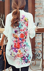 longue fleur manches en mousseline imprimé chemisier des femmes