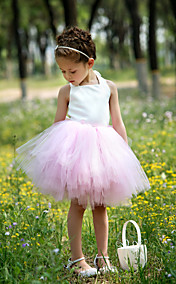 robe de fille robe de bal licol genou longueur satin et tulle robe de tutu / fleur