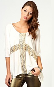 Surdimensionné Sequin des femmes de la Croix-chauve-souris T-shirt lâche manches