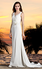 Robe de Mariée - Classique & Intemporel/Elégant & Luxueux - Trapèze - Col en V - Brosse (Tulle/Crêpe)