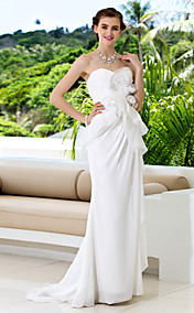 Gaine Sweetheart colonne en mousseline de soie et dentelle tribunal train robes de mariée