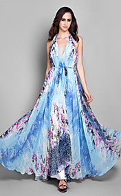 gaine / colonne halter robe de soirée en mousseline de soie asymétrique (927297)