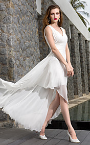 Robe de Mariée - Chic & Moderne/Réception - Trapèze - Col en V - Asymétrique (Crêpe)