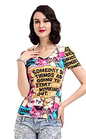 À manches courtes imprimé floral Mesh shirt AOSBELL femmes