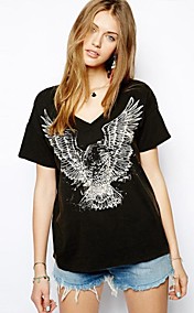 Women's V-Collar Eagle Printed Short Sleeve T-Shirt