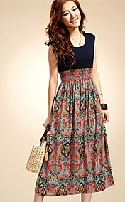 sans manches robe de midi taille haute bohème des femmes