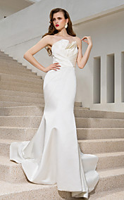 robe de mariée en satin de train trompette / sirène bretelles balayage / pinceau (783920)