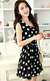 Polka Dots Robe en mousseline de soie sans manches femmes