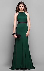 robe de soirée en satin train de gaine / colonne bijou balayage / pinceau tronçon (759 889)