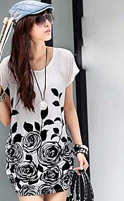 Ronde manches courtes T-shirt de collier lâche des femmes