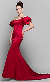 trompette / sirène tribunal train robe hors de l'épaule de soirée en satin inspirée par lauren santo domingo