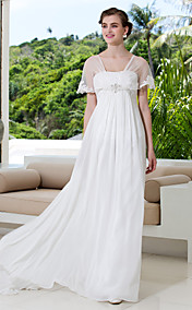 robe de mariée une ligne de hors-la-épaule georgette de train de cour et tulle (788857)