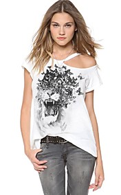 Col rond des femmes de tigre et de papillons T-shirt imprimé bretelles