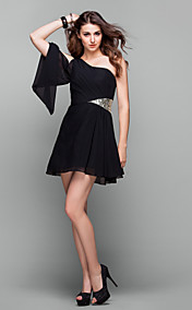 A-ligne une épaule court / mini robe de cocktail en mousseline de soie