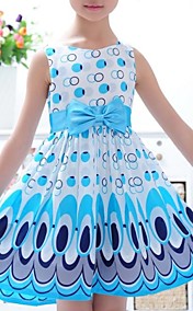  Mode de plume de paon l'impression de fille Sweet Honey enfants princesse robe bleu / rose 100/110/120/130/140