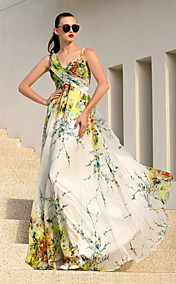 robe de soirée en mousseline de soie A-ligne sangles rez-longueur (927290)