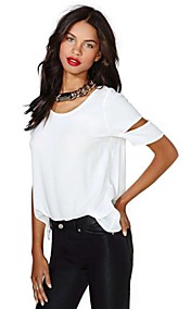 Ronde des femmes outre de l'épaule en mousseline de soie T-shirt pur