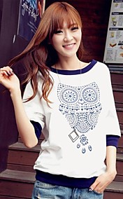 Women's Owl Print Color Block Batwing Half Sleeves T-shirt 