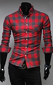 Men's Casual Long Sleeve Plaid Color Matching Shirt