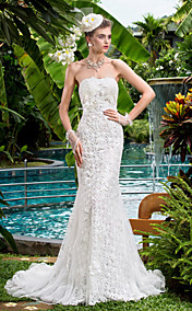 Robes de mariée trompette / sirène Cour dentelle bretelles train