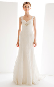 Trompette / sirène bretelles tribunal train dentelle robe de mariée