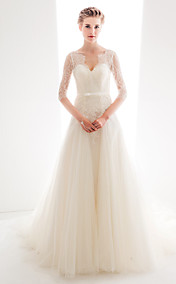 A-line/Princess Queen Anne les trains tribunal dentelle et de tulle robe de mariage