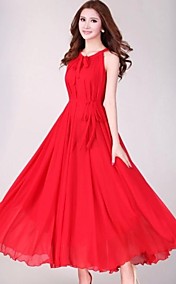 Mode de couleur pleine de la Bohême des femmes battantes manches en mousseline de soie Robe longue oscillation