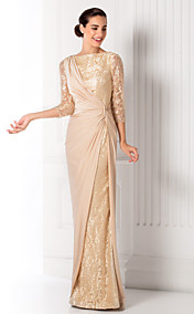 Sheath/Column Bateau Floor-length Jersey And Lace Evening Dress (835183)