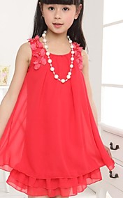 Girl's Round Colloar Lace Stitching Chiffon Sleeveless Dress