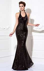 Sheath/Column Halter Floor-length Sequined Evening Dress