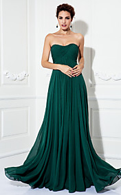 A-line Strapless Sweep/Brush Train Chiffon Evening/Prom Dress (254531)