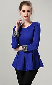 Women's Autumn New Loose Plus Size Elegant Flounced Solid Color Long Sleeve Round Neck Shirt
