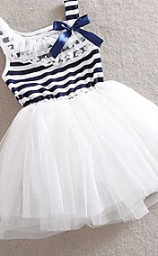 Girl's Kids Stripe Net Yarn Bubble Ball Gown Dress