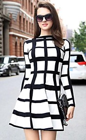 Women's Fashion Check Stripe Long Sleeve Dress