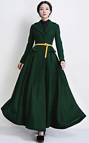 Incern®Women's Lapel Collar Casual Slim Thin OL Style Woolen Long Winter Overcoat