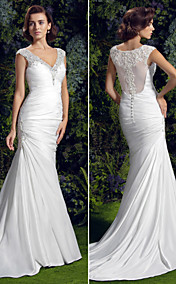 Lan Ting Trumpet/Mermaid Wedding Dress - Ivory Court Train V-neck Charmeuse