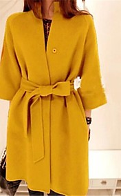 Women's Elegant Solid Color Bow  Wool Coat