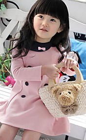 Girl's Double-breasted Long-sleeved Dress