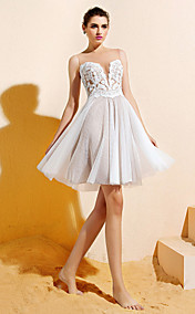 A-line Bateau Knee-length Lace And Tulle Bridesmaid Dress (1846388)