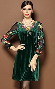 Women's Grenadine Printing Long Sleeve Velvet Dress
