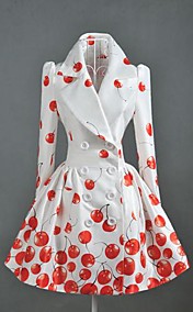 [XmasSale]impression de cerise cru trench à double boutonnage des femmes