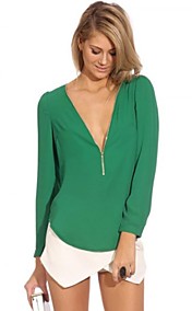 Women's V Neck Long Sleeve Zipper T-shirt(More Colors)