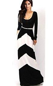 Women's  Sexy  Contrast Color Geometric Stripes Long Sleeve Long Dress