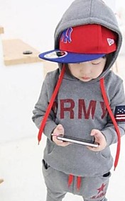 Boy's Fashion Leisure Joker Long Sleeve with Hooded Warm Two Piece Clothing Set