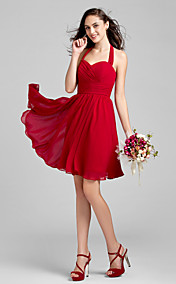 A-line/Princess Halter Knee-length Chiffon Bridesmaid Dress (1996124)