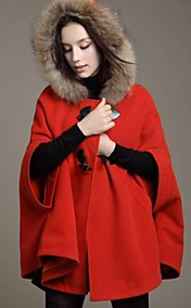 épaisseur faux col de fourrure à capuchon mélange de laine de manteau d'hiver des femmes