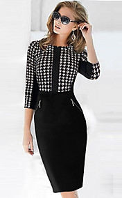 pied de poule et demi manches crayon robe Dolce femmes