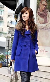 grande section longue de jardin des femmes d'un épais col de fourrure de laine long manteau de laine à manches