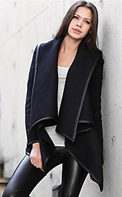 TS Women's Simplity Fashion Turn-down Collar Asymmetric Length Hem Wool Coat