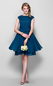 A-line/Princess Jewel Knee-length Chiffon Bridesmaid Dress (JM140014)